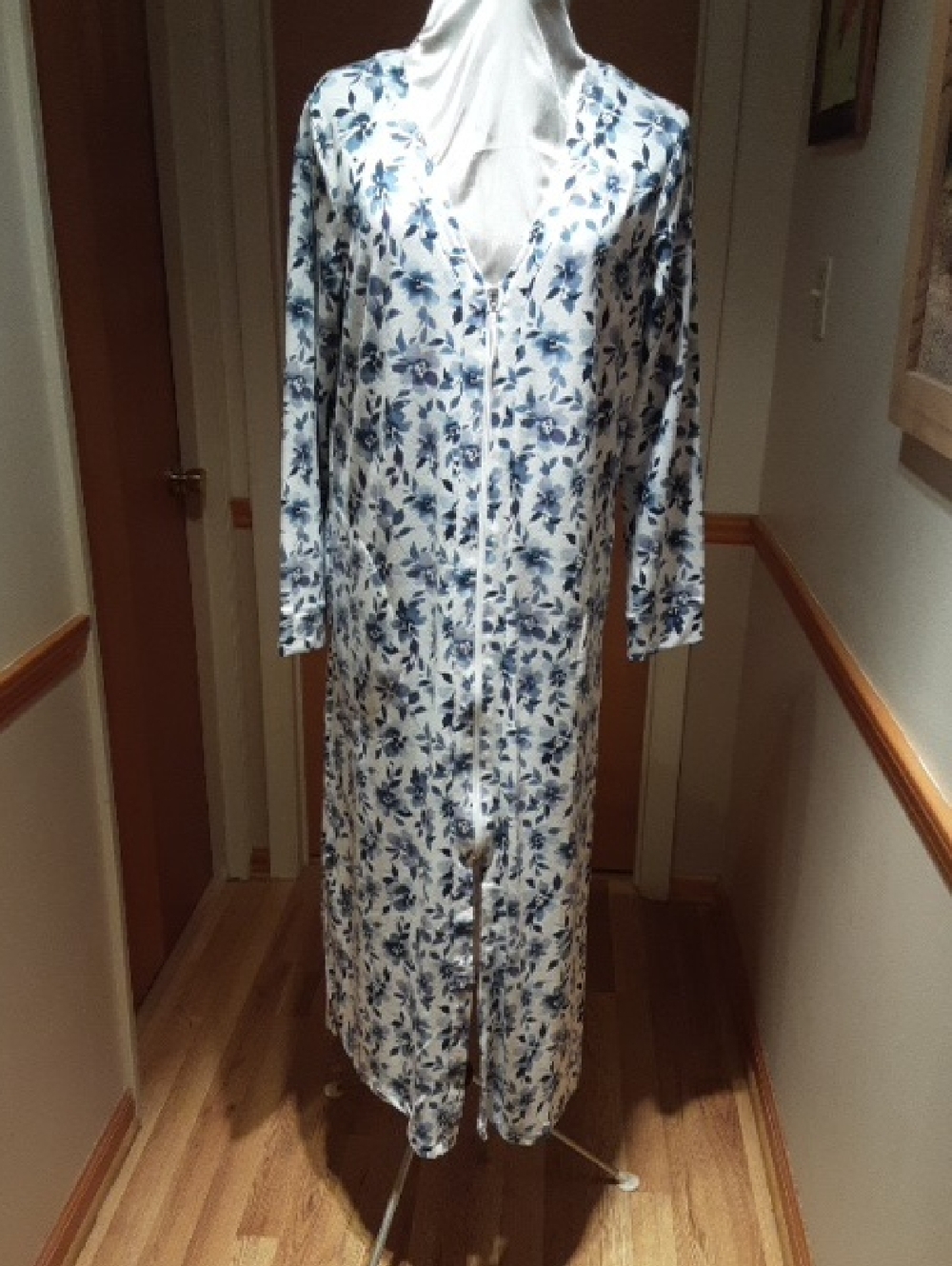 Blue Floral Long Button Front Duster by NATIONAL